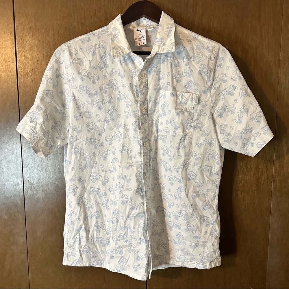 Puma x Arnold Palmer Men’s White Best Friend Print Button-up Shirt Size Large - Picture 2 of 10